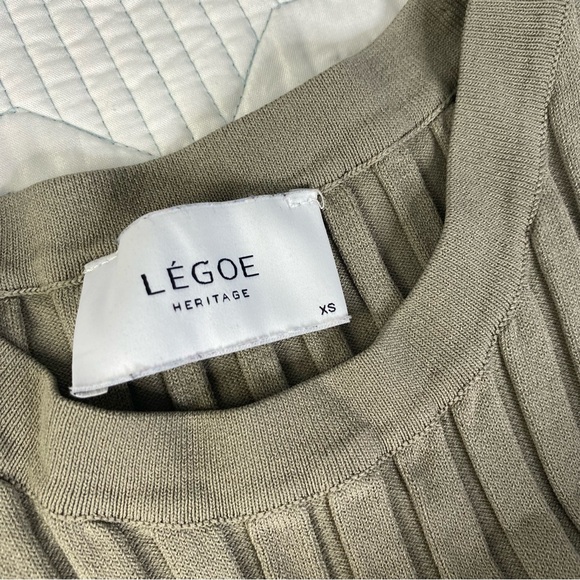 Legoe Heritage Luxe Shift Maternity Dress Beige Side Zip Sleeveless Ribbed Sz XS - Picture 6 of 13